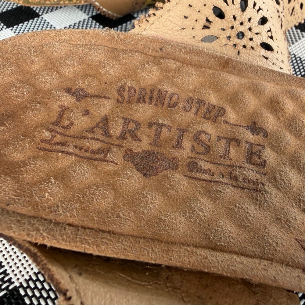 Spring Step L'Artiste Womens Tan‎ Floral Leather Slide Sandals Size 40 US 9-9.5 - Picture 8 of 11